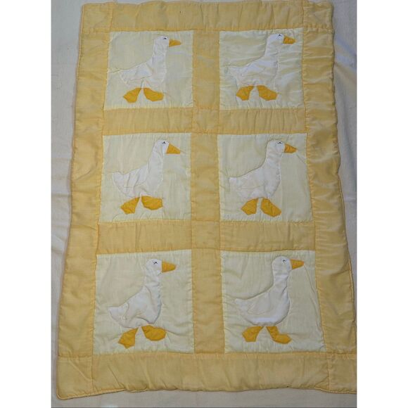 No Brand Other - Handmade Yellow White Baby Ducks Nursery Quilt Blocks 40.5" X 28.5"